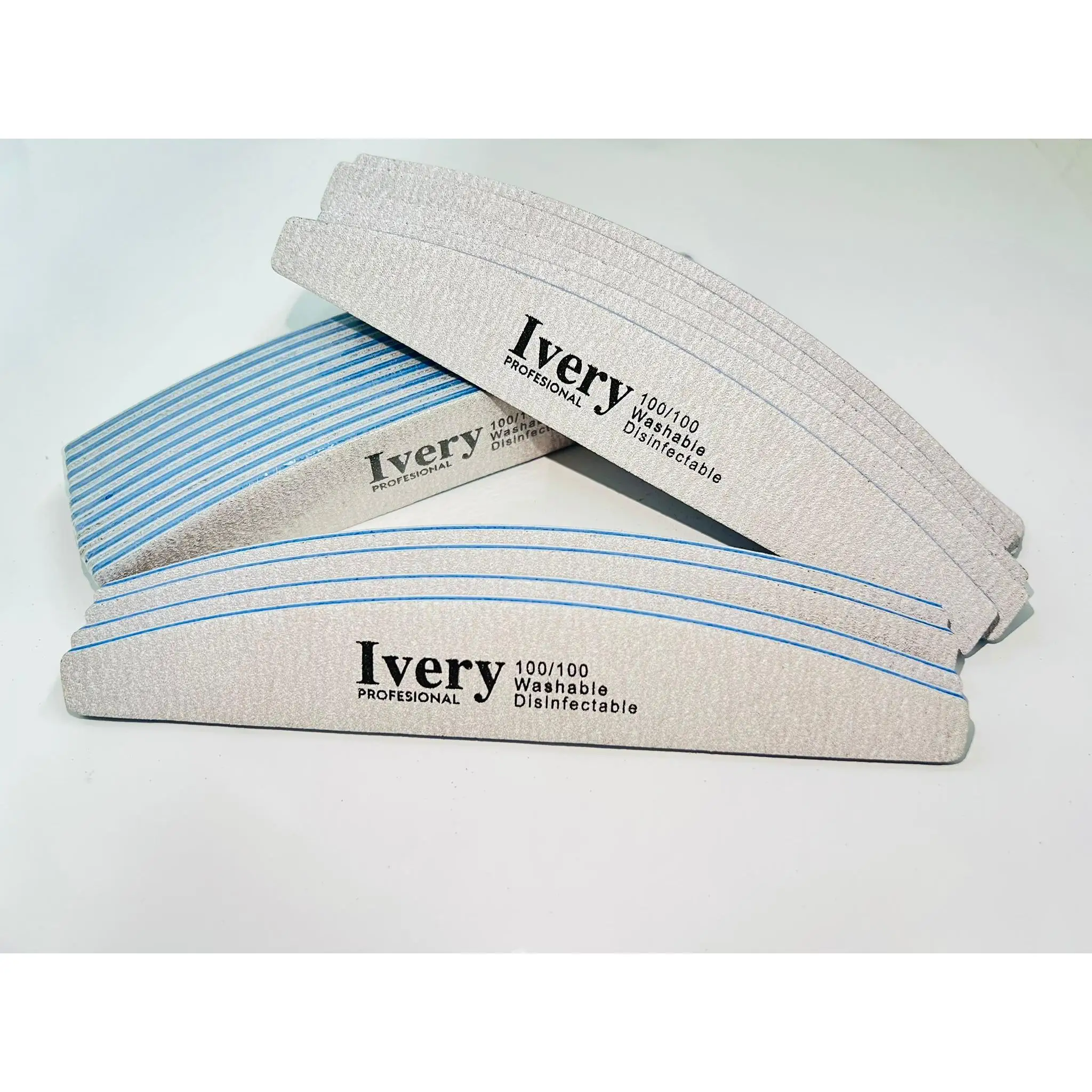 Ivery - Lima de uñas profesional, 20 unidades de doble cara, lima 100/100、100/180、150/150、180/240  grano lavable para uñas, Forma de media luna salón de peluquería, animales domésticos(Núcleo Azul)