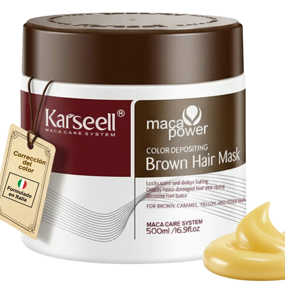 KARSEELL Mascarilla Capilar Pigmentante Marrón Profesional Reaviva e Intensifica Tonos Castaños Chocolate y Caramelo Nutre Hidrata Aporta Brillo Reduce Encrespamiento Mejora Suavidad y Luminosidad