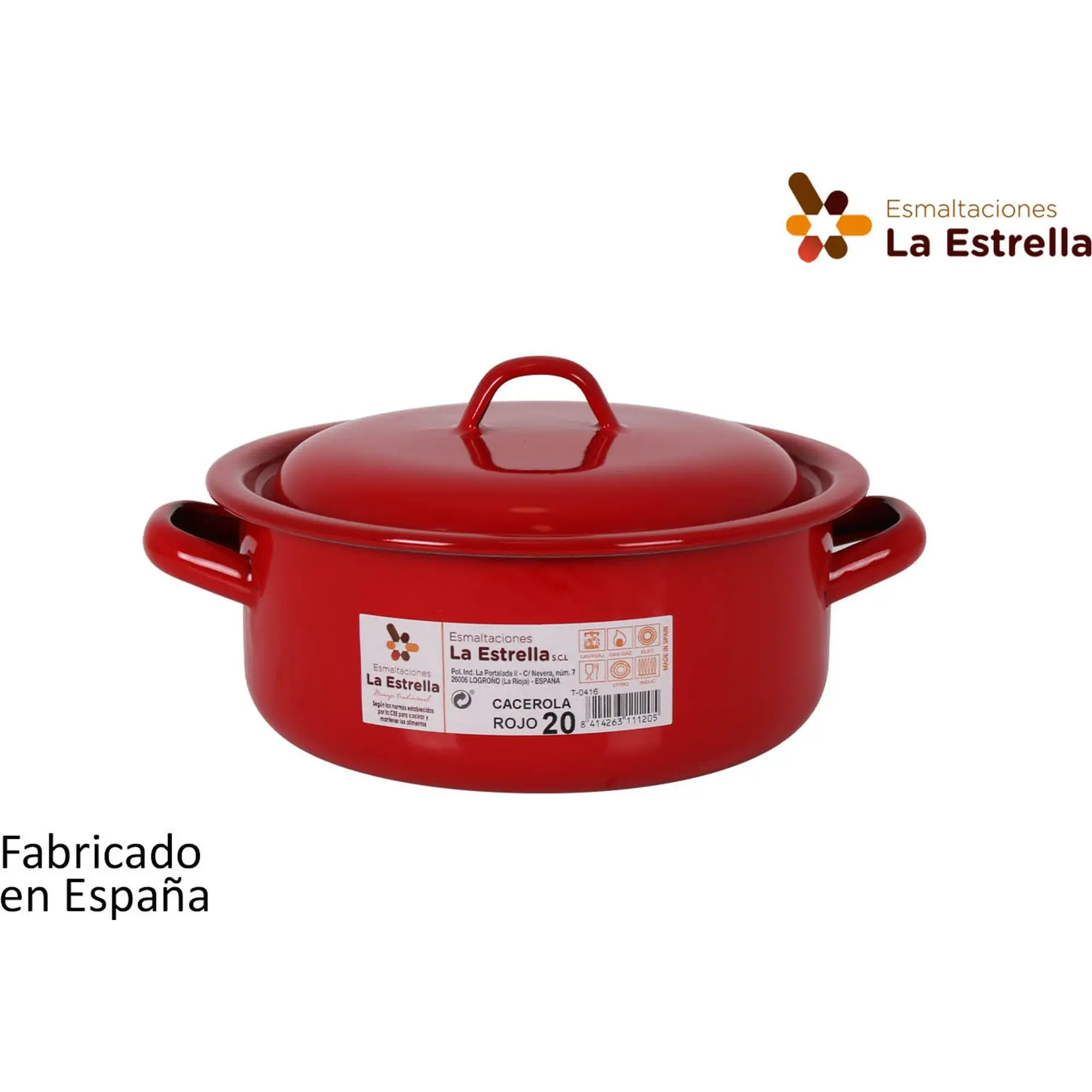 La Estrella - Cacerola de Acero Esmaltado con Tapa 20cm - Color Rojo