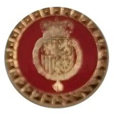 Pin round Royal House Felipe VI red-crimson background-Jewel of the Spanish monarchy