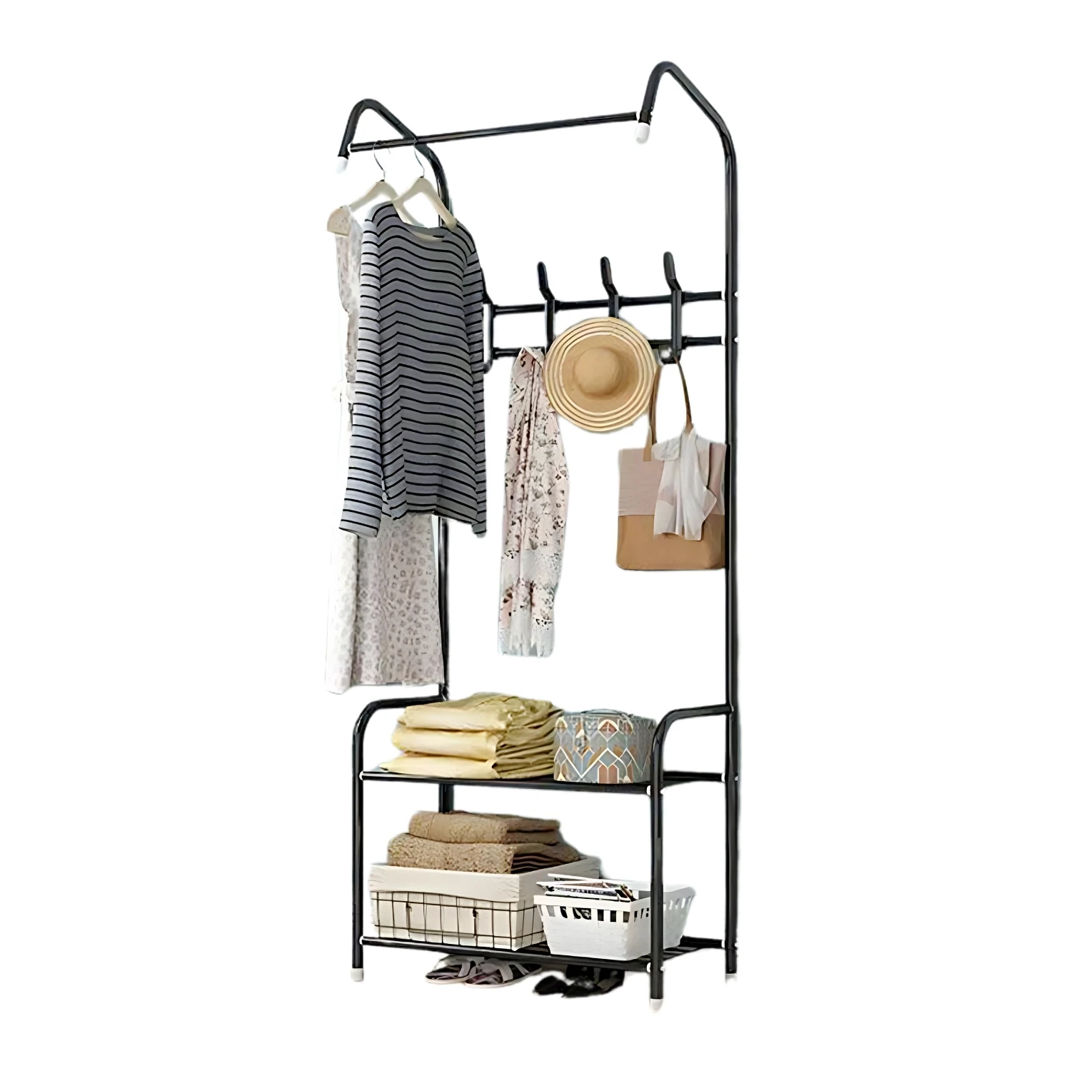 Perchero de pie, Metal, Zapatero, Resistente con estante para zapatos y prendas, Organizador ropa y accesorios, Multifuncional para salón, Dormitorio, Sala de estar, Recibidor, Entrada