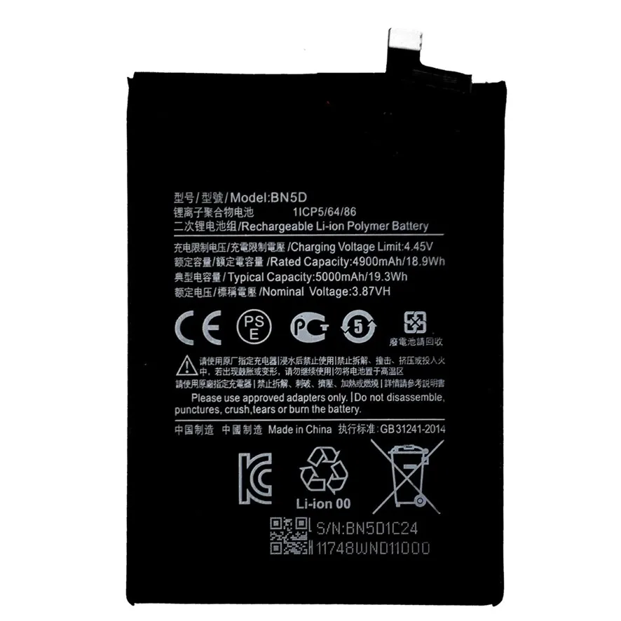 Batería interna BN5D 5000mAh para Xiaomi Redmi Note 11/11S 4G/5G, reemplaza problemas de batería como hinchazón o poca duración, perfecta para smartphones que necesitan energía confiable.