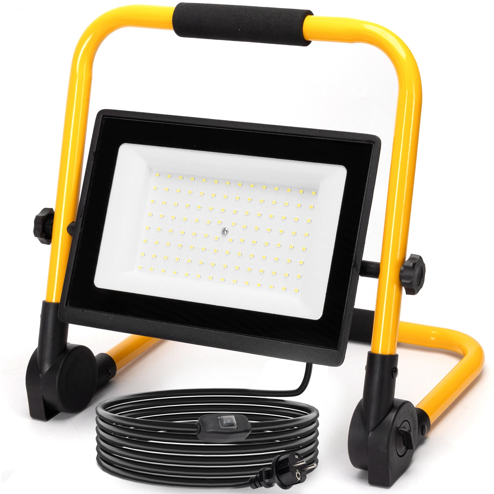 Aigostar Foco de Trabajo LED 100W,9000LM,Foco LED Portátil con Cable de 4M,Enchufes Con Interruptor Estanco,IP65 Impermeable,Soporte plegable,Uso en Interior y Exterior,para Obra, Taller,6500K