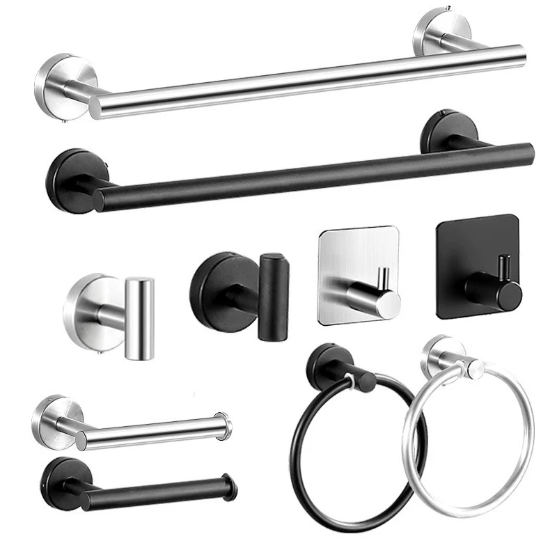 Rack De Toallas De Acero Inoxidable 304 Soporte Pesado Para Baño Gancho Adhesivo Riel De Toalla Porta Papelera Gancho De Bata Montaje En Pared MOV