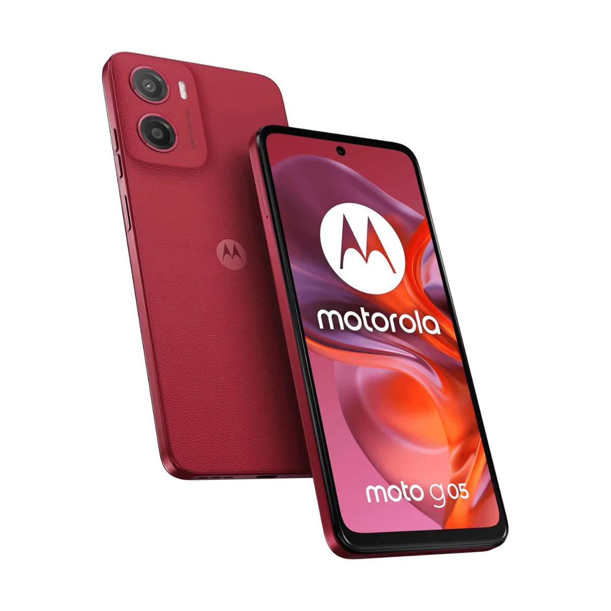 Moto g05, 12GB (4GB+8GB RAM Boost)/64GB, España, Pantalla súper brillante de 6.67", Sistema de cámaras de 50 MP, Modo Retrato con IA, Cuero Vegano, Corning Gorilla ®   Vidrio 3, batería 5200 mAh, Rojo