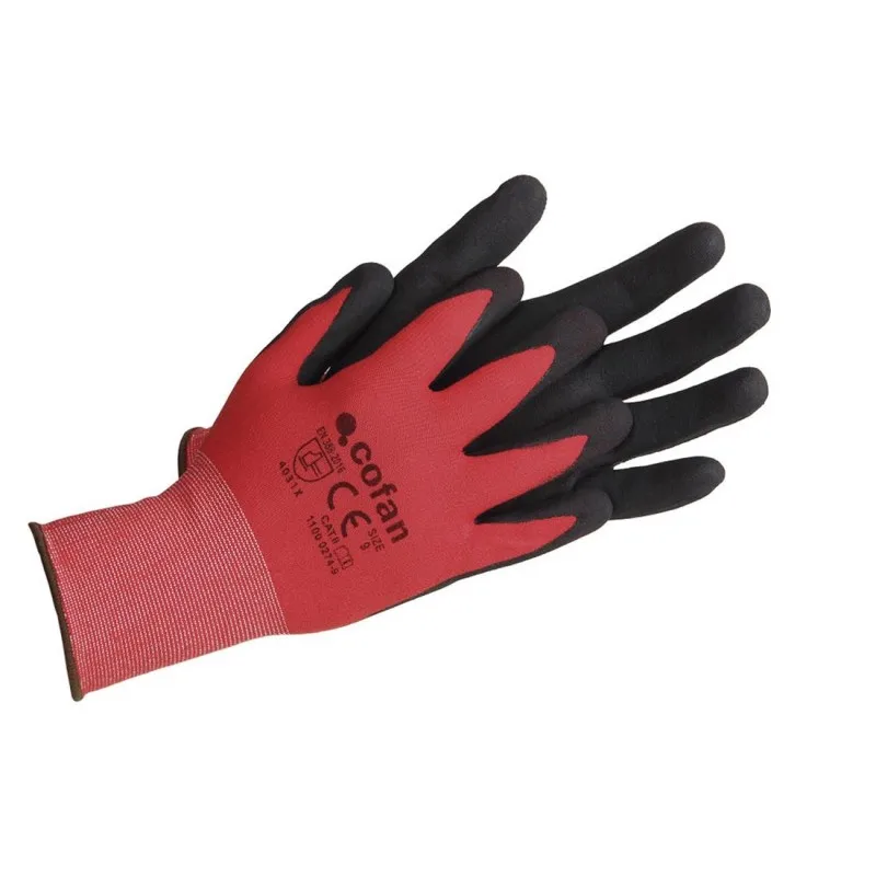 GUANTE ROJO Y NEGRO IMPREGNADO COFAN - Pack de 2 pares de guantes -
