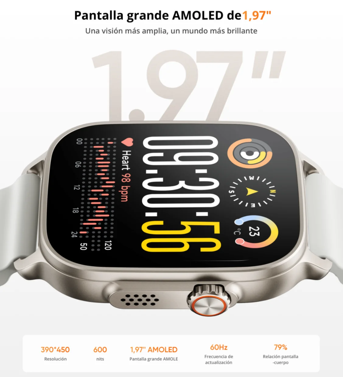 Smartwatch – Reloj inteligente realme Watch 5, Versión Global, Gran Pantalla AMOLED de 1.97″, 16 días Vida de la Batería muy Larga, IP68, 108 modos de deporte y de monitorización de salud, Brújula y GPS independiente con 5 GNSS 4