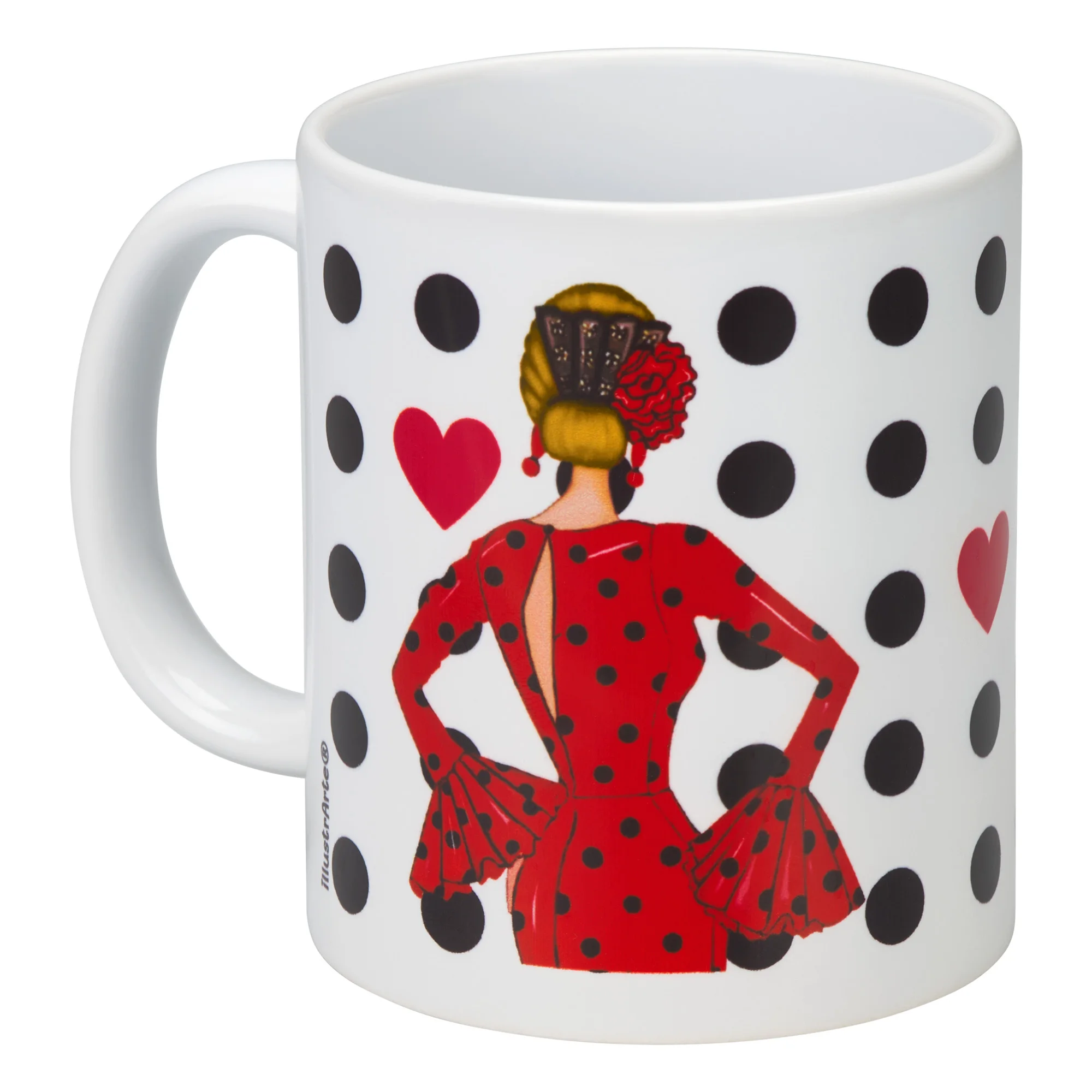 IllustrArte Taza Cerámica 350 ml “María Rojo” – Diseño Bailarina de Flamenco – Taza Blanca Impresa – Apta para Lavavajillas y Microondas – Regalo Original para Amantes del Baile