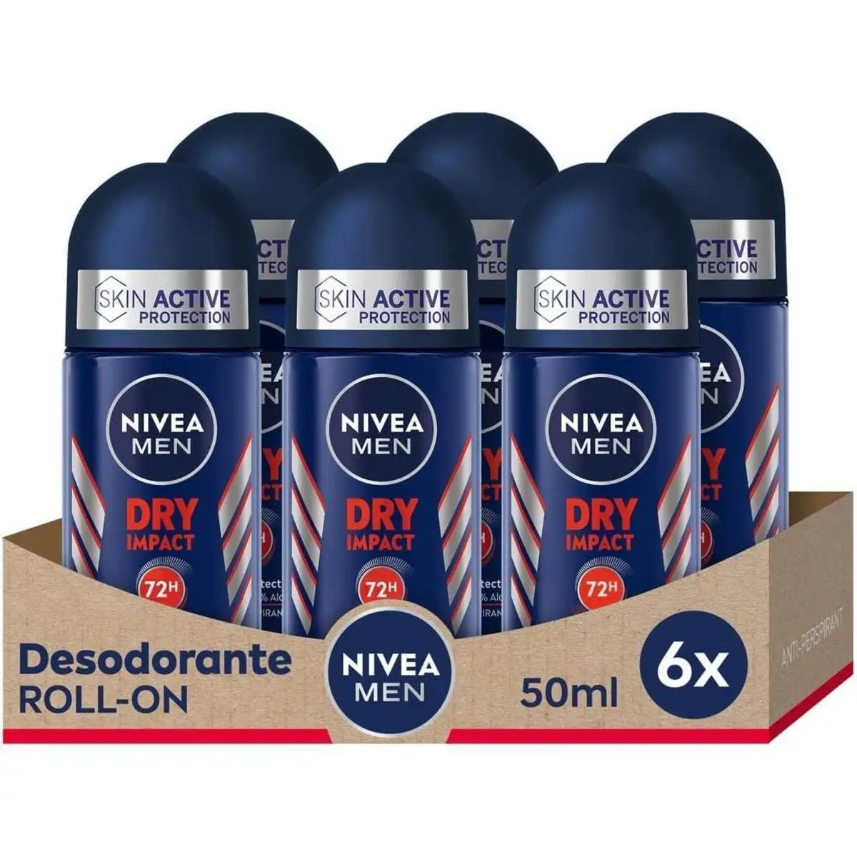 NIVEA MEN Roll on Dry Impact deodorant 50ml, Pack 6