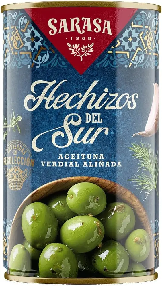 The spells of the Southern olives Sarasa the unique flavor of the verdial olives dressed with traditional spices that transport your palate to the most authentic and aromatic flavors of the South of Spain