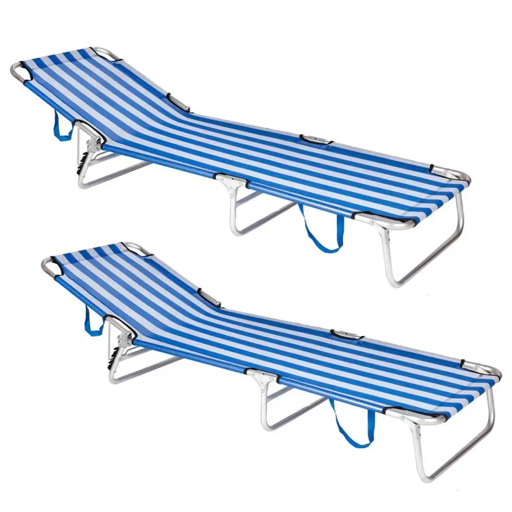 Pack 2 tumbonas playa reclinables de 3 posiciones convertible en cama azul y blanco de aluminio Lola Home