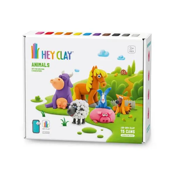 Hey Clay - Animales | Arcilla Polimérica Con 15 Botes | Manualidades Niños 3 Años O Más De Animales | Regalo Cumpleaños Niños Y Niñas Con 6 Figuras | Arcilla Secado Al Aire