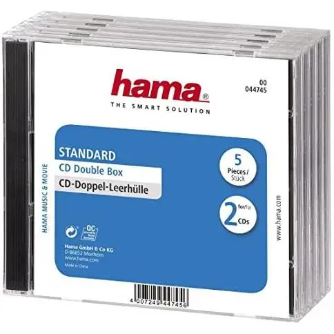 Hama - Carcasa estándar doble (para CD y discos BLU-Ray, funda protectora para CD, paquete de 5), negro y transparente