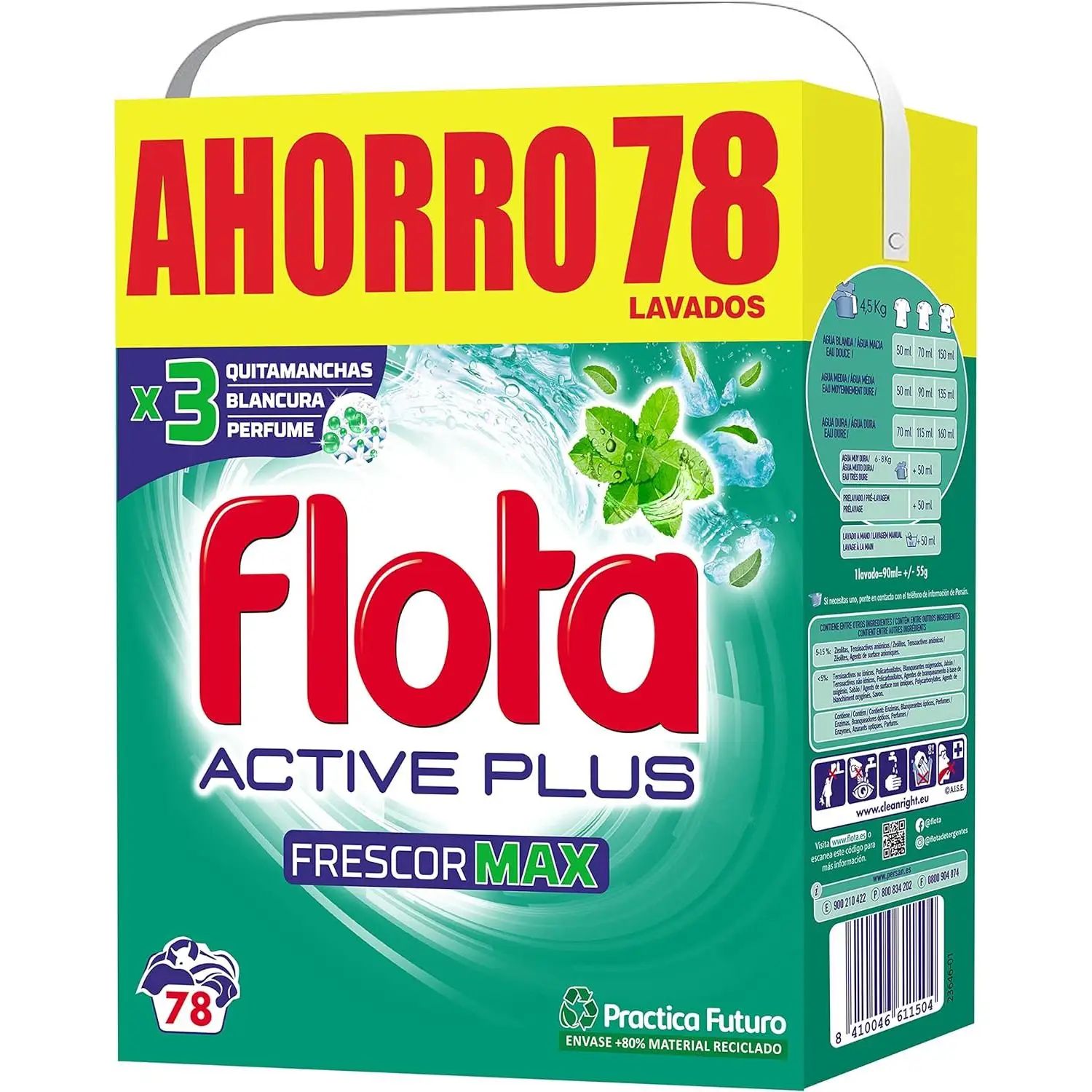 Flota- Frescor Max - Detergente Lavadora en Polvo -Ropa Blanca y de Color - Antimanchas y Antiolores -78 Lavados - 4290kg