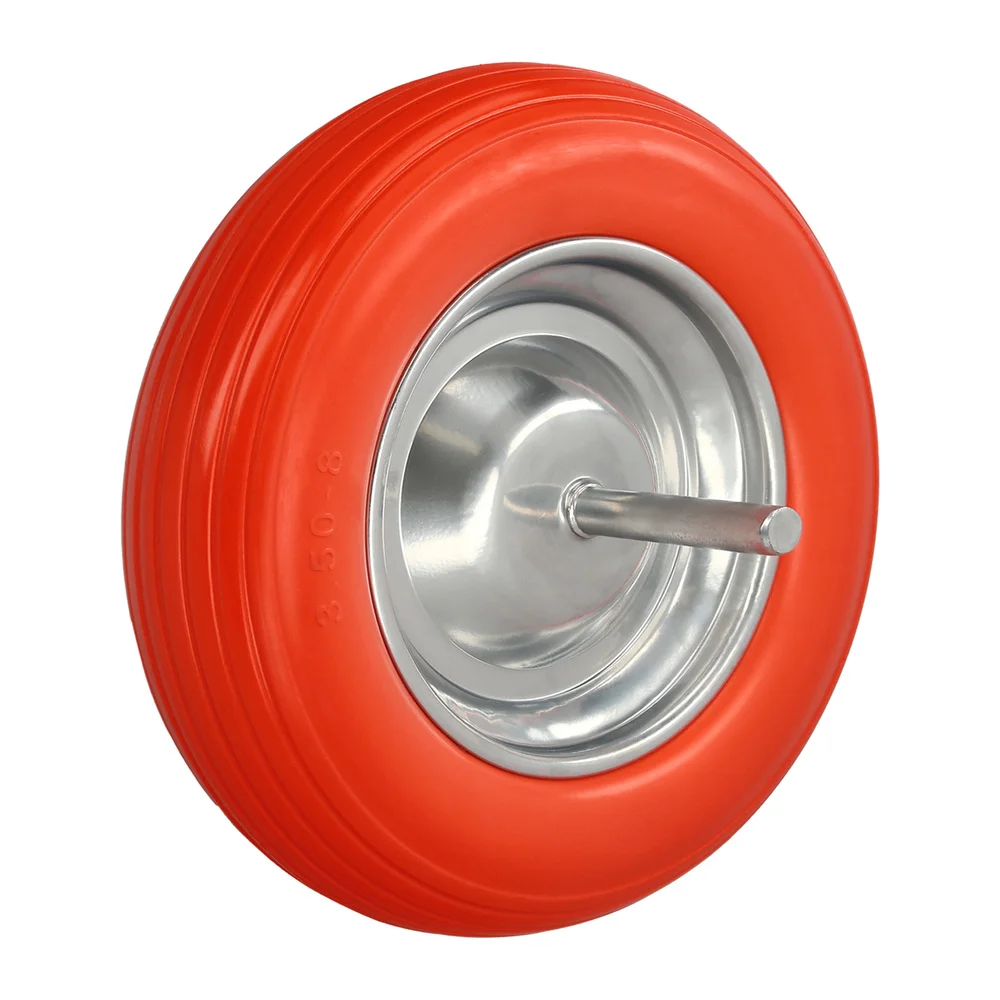 WOLFPACK LÍNEA PROFESIONAL Rueda Carretilla Obra/Jardín Maciza Llanta Acero Plus" Naranja Impinchable, Con Eje Ø 19 mm Rueda Ø 35 cm"