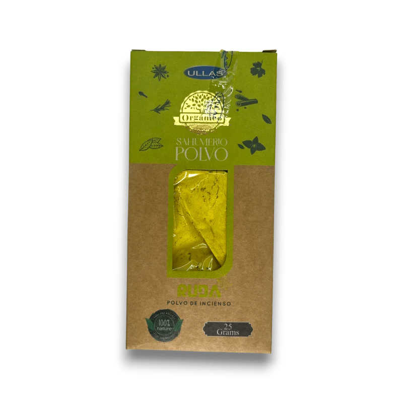 Ruda Powder Incense ULLAS - 25 grams, 100% natural herbal incense for purification and protection, versatile use in aromatherapy, and sustainable production. Ideal for creating a fresh atmosphere and warding off negative energies.