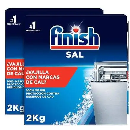 Finish Lavavajillas Sal para Lavavajillas 2x2 kg - 4 kg en Total, Alta Eficiencia y Calidad Garantizada
