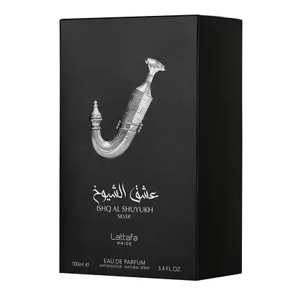 Ishq Al Shuyukh Silver by Lattafa Pride ORIGINAL 38672- Eau de Parfum 100 ml Sweet Spicy Notes Male Fragrance Pineapple Vanilla and Noble Woods