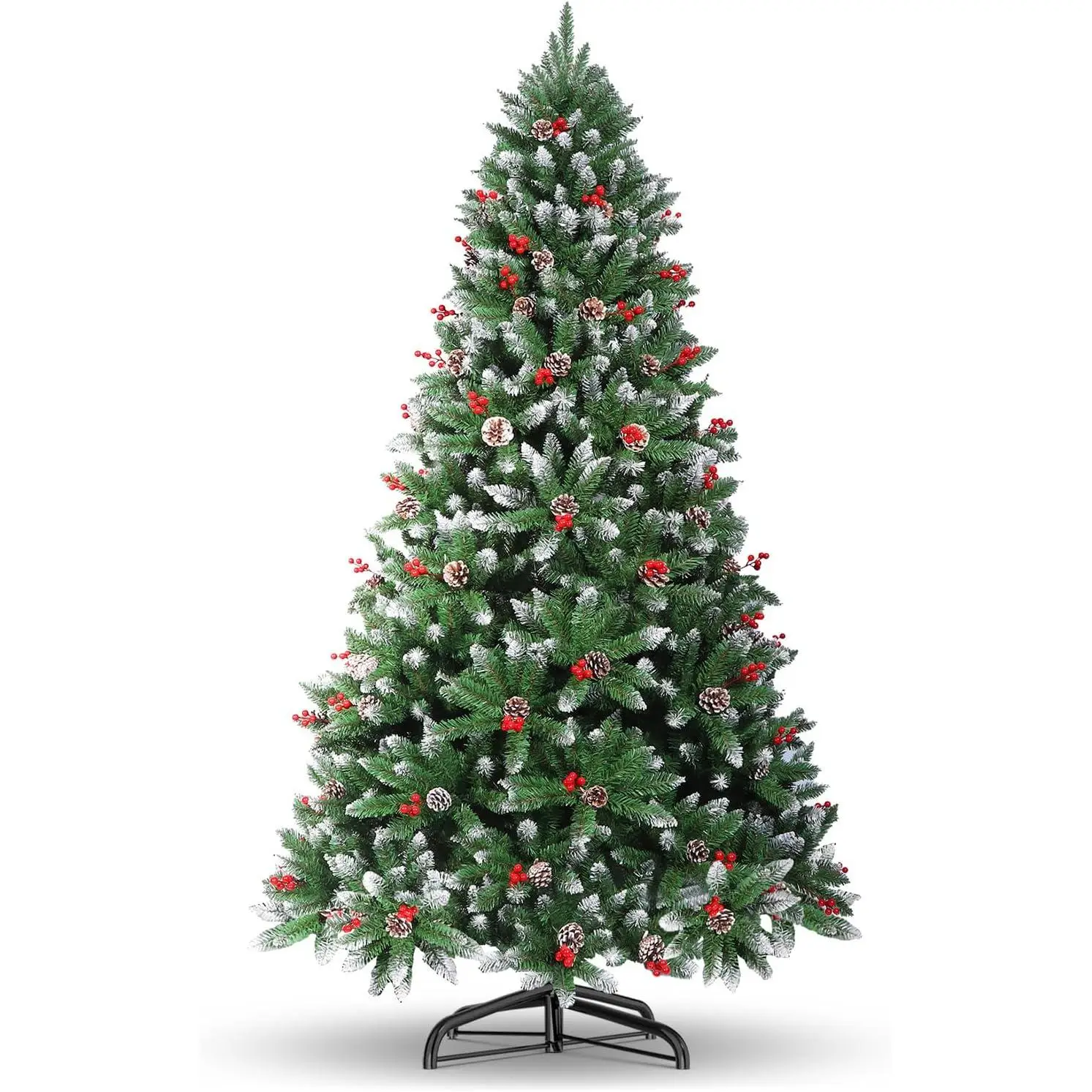 ARBOL DE NAVIDAD SILVESTRE FRONDOSO, 120cm, 150cm, 180cm, 210cm, 240CM, árbol de Navidad Verde Abeto, Árbol de Navidad Artificial, Verde PVC Árboles Decoración Navideña, con Efecto Nieve y piñas,