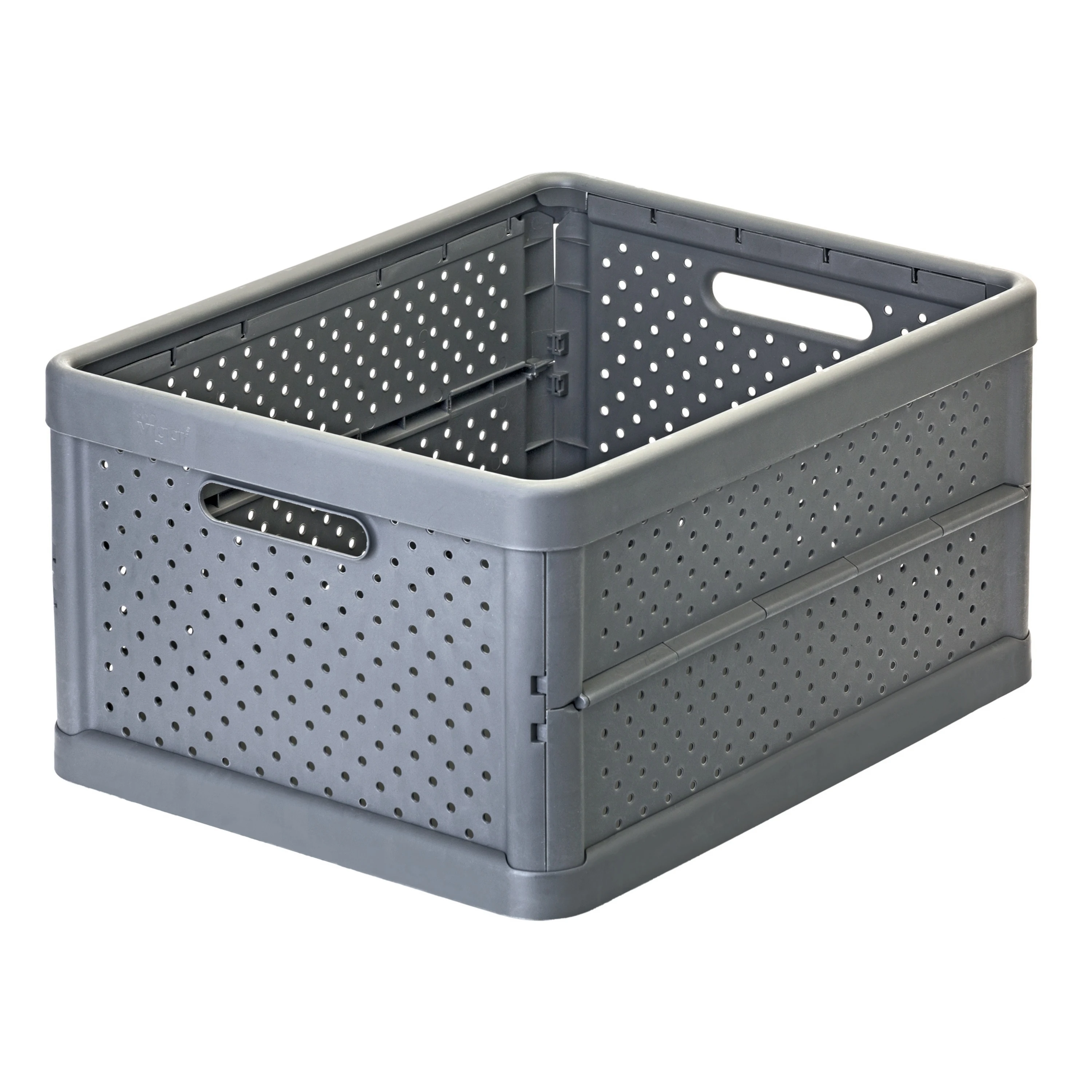 DEVESA Caja Plegable Plástico 32L (46x36x24,5 cm), Cesta de Almacenaje Apilable con Diseño Ventilado y Anti-Humedad, Caja Organizadora con Asas para Hogar, Coche y Camping, Plegado Rápido