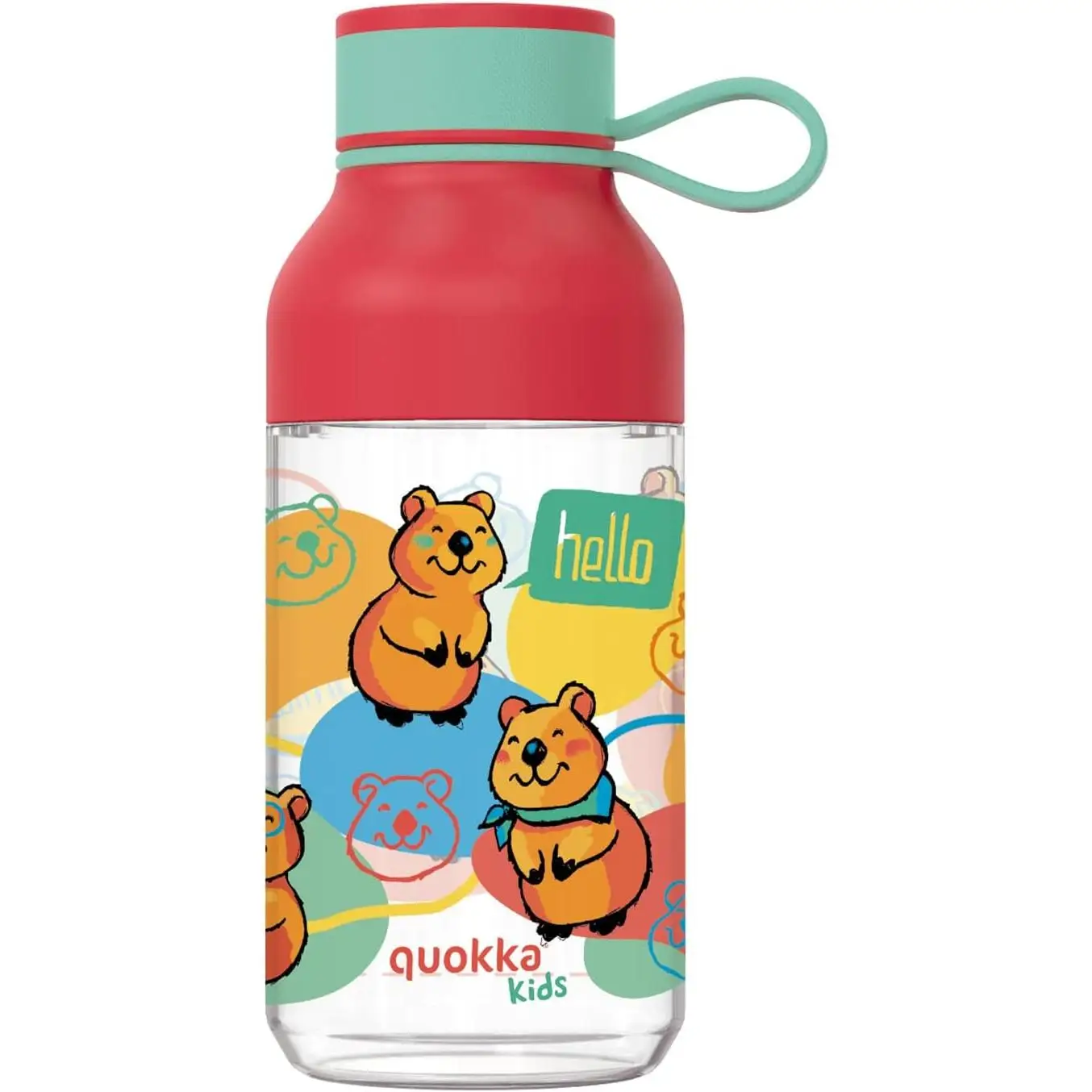 Quokka Kids Ice Con Colgador - Happy Quokka 430 ML | Botella de Agua Reutilizable de Tritan - Libre de BPA | Amplia Apertura para Rellenar y con tapón antigoteo