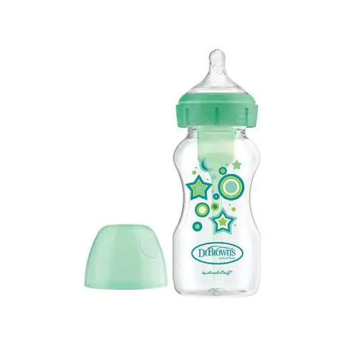 DR BROWN´S BIBERON TETINA SILICONA BOCA ANCHA NATURAL FLOW OPTIONS 1 UNIDAD 270 mll VERDE ESTRELLAS