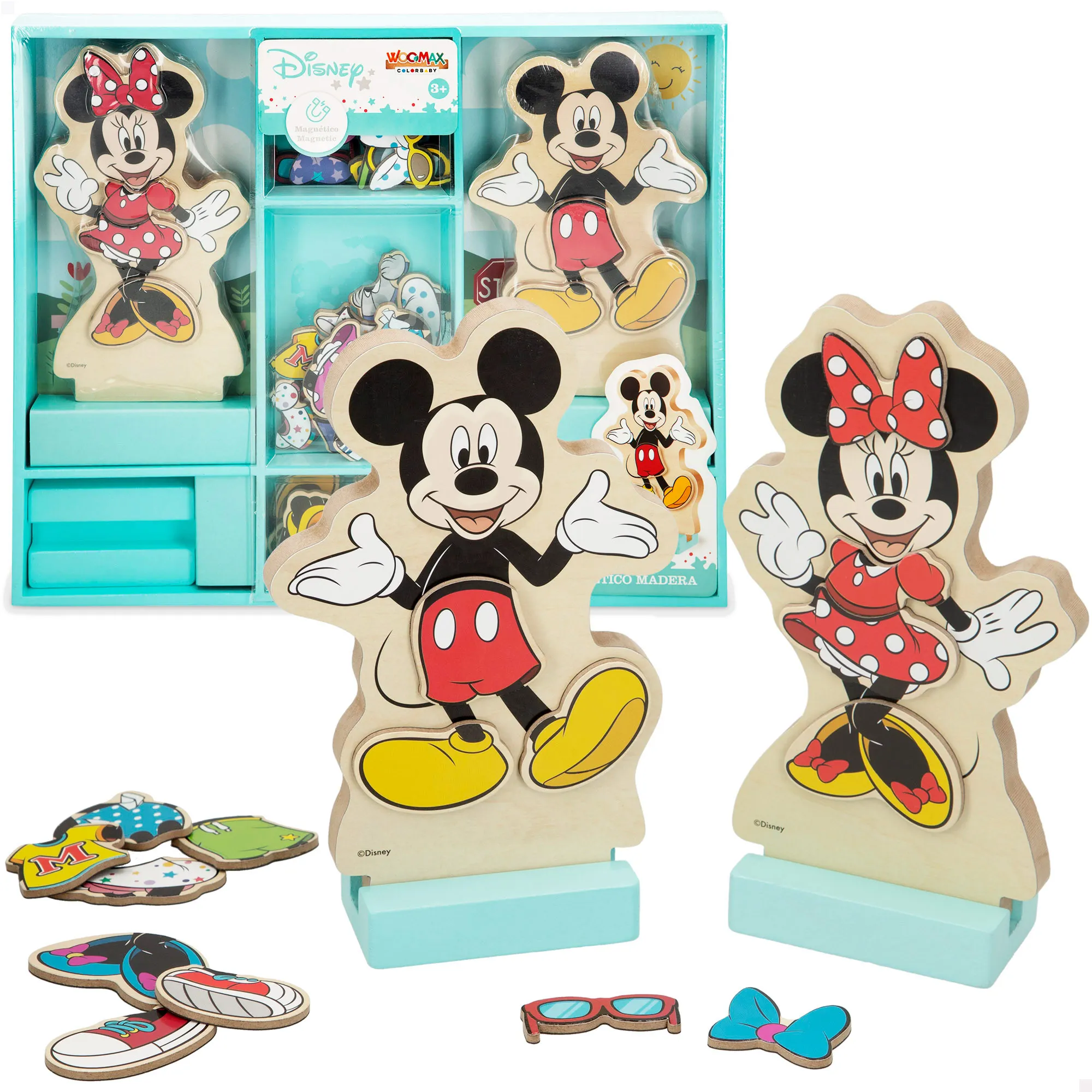 woomax disney - figuras de madera de mickey minnie 54 piezas juega y aprende ecologico puzle magnetico creatividad vestidos aprendizaje mayores de 3 anos