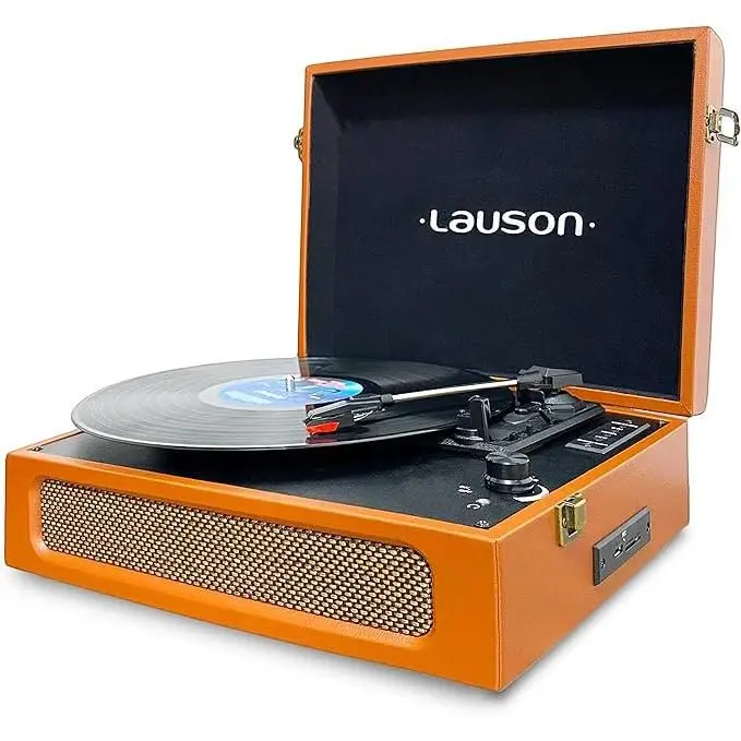 Vintage Lauson CL615 Turntable with Bluetooth and Built-in Speakers, 3-speed (33/45/78 RPM) Vinyl Player, USB Recording, Auto-Stop, and RCA/Aux-in Connectivity for Retro Music Lovers.