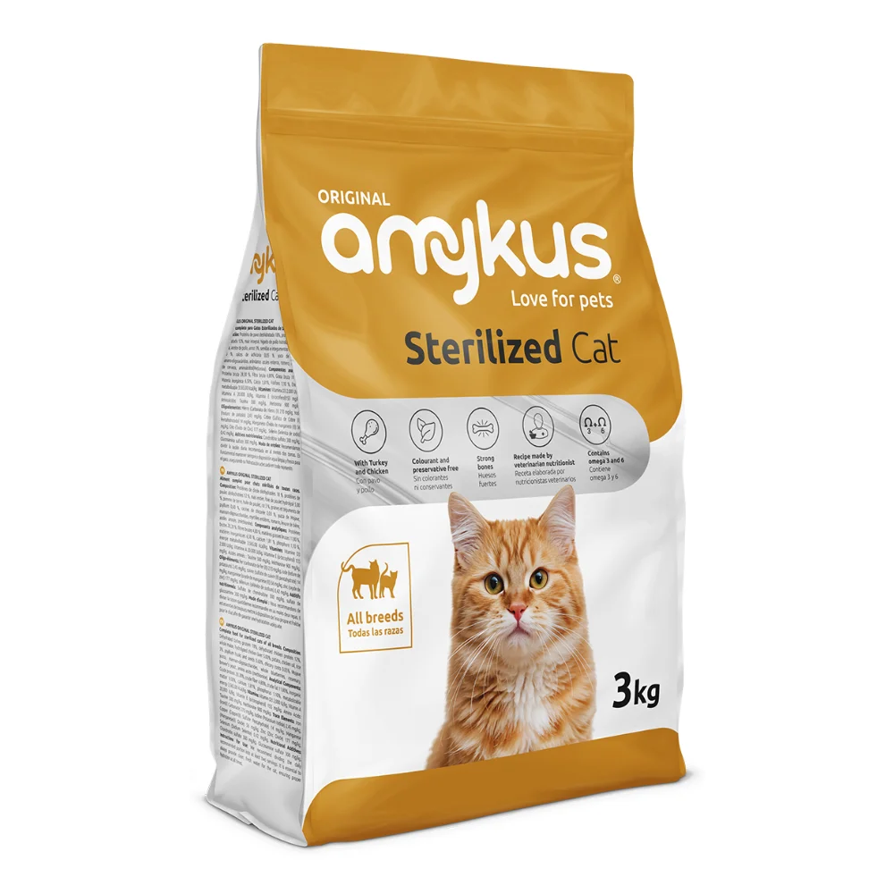 Amykus Original Cat Sterilized - Pienso Natural para Gatos Adultos Esterilizados Sensitive de Pollo y Pavo | Control de Pesos