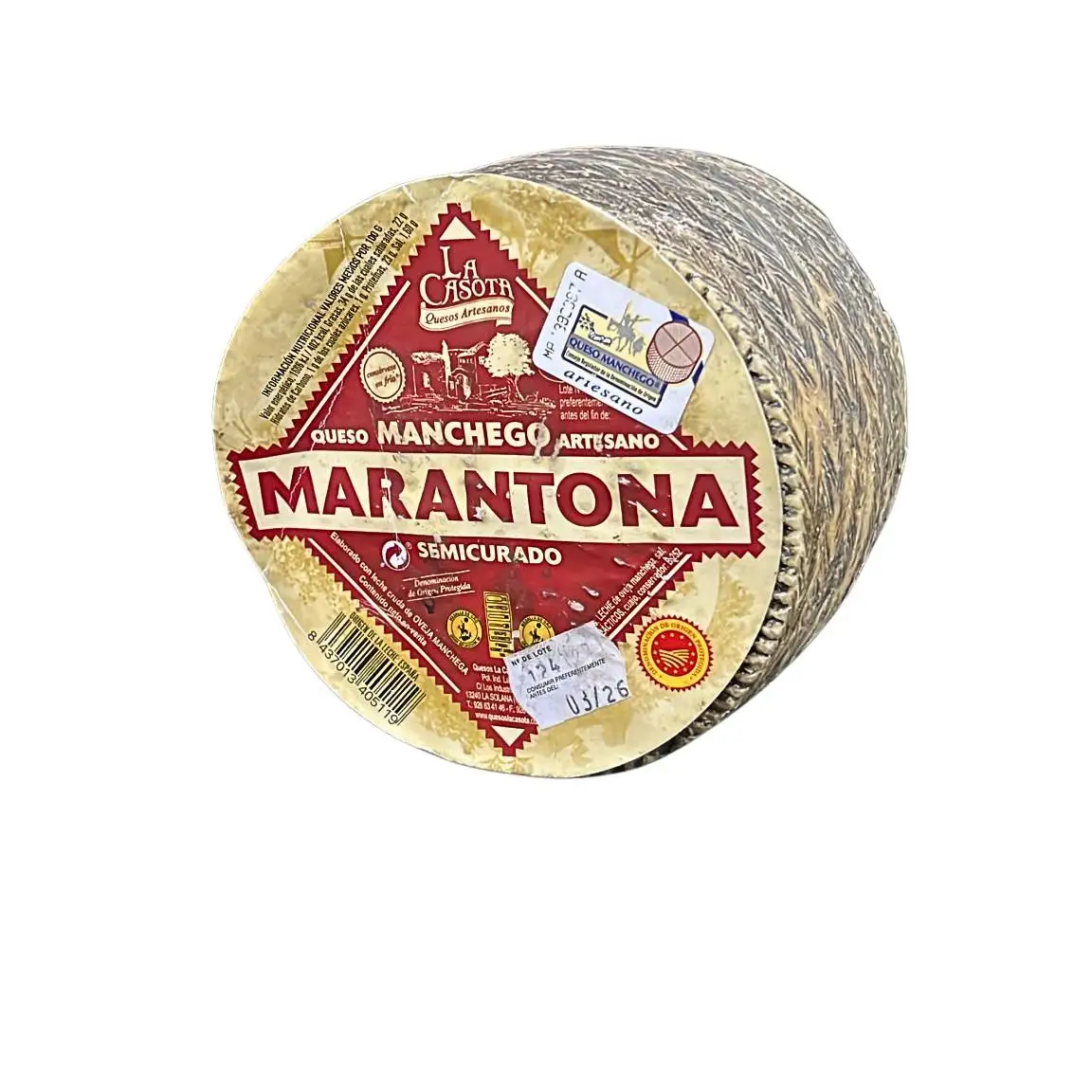 Semi-cured manchego cheese d.o.p. (piece 1.1kg approx.) |   Soft flavor and tradition of la mancha - (marantona)
