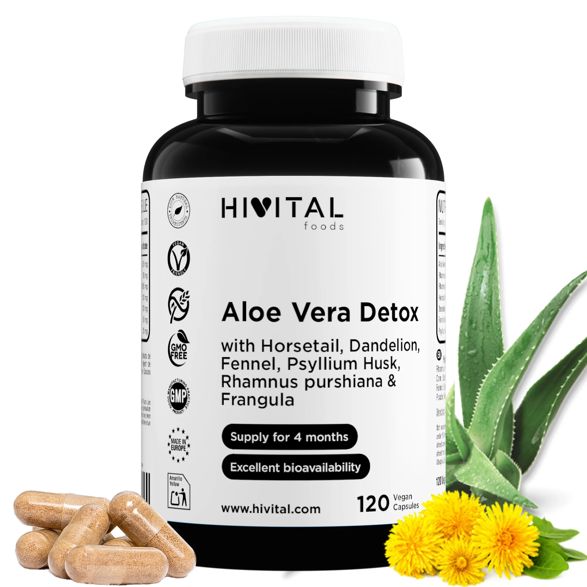 Aloe Vera Detox | 120 cápsulas veganas. Hivital