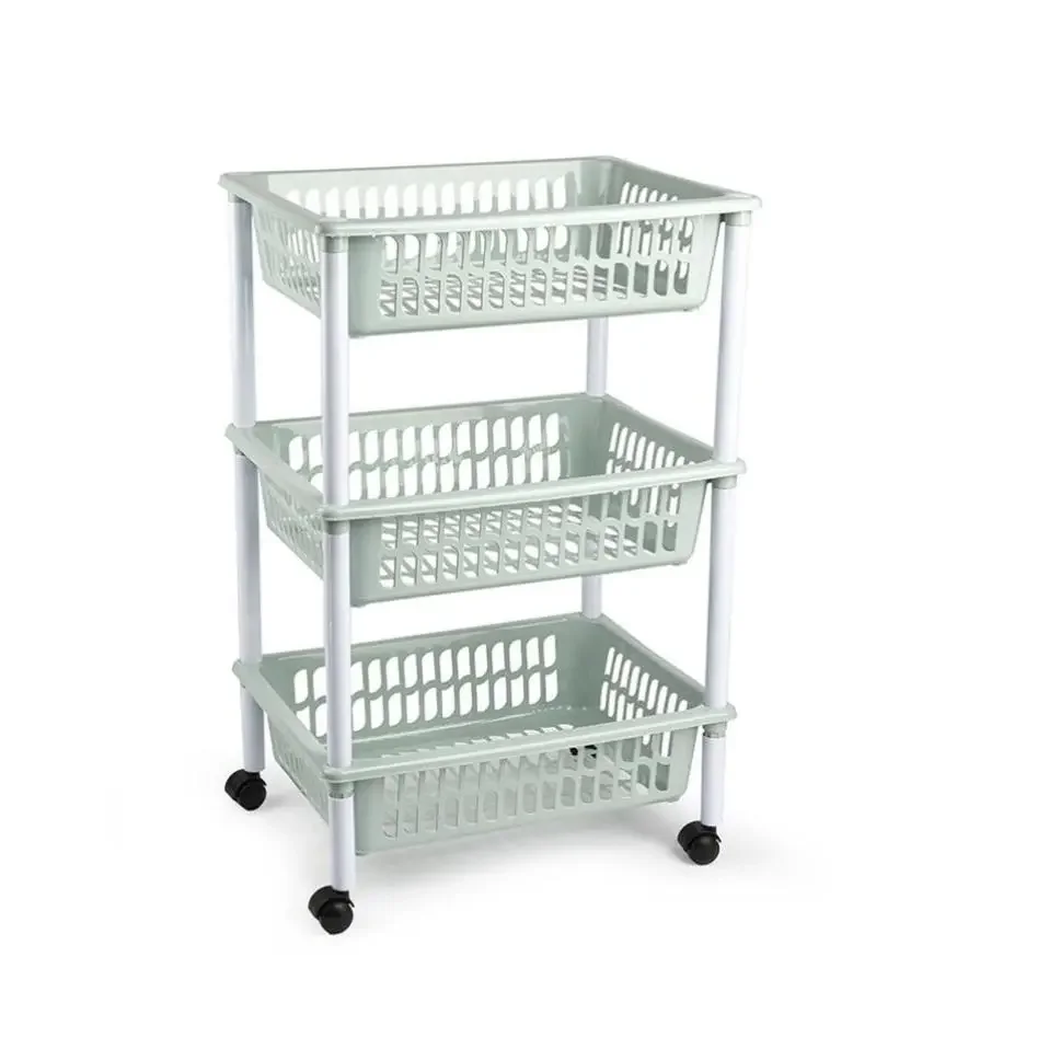 Carro verdulero modelo PLFT con ruedas 3 cestas 40x61x30cm, Cesta verdulero de con 3 cestas, Carrito portaobjetos estantes multiusos para organizar los espacios domésticos, organizador de cocina y
