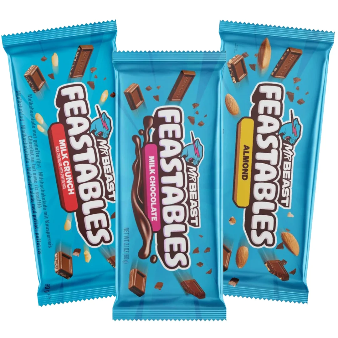 Mr Beast Feastables Tabla de Chocolate (Almond, Milk Crunch, Milk Chocolate) - 60g x 3