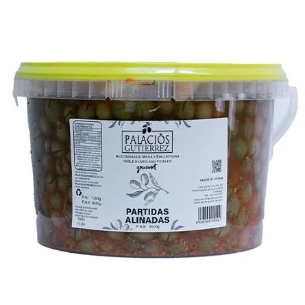 Aceitunas partidas aliñadas | Cubo plástico 4500 gramos | Palacios Gutierrez