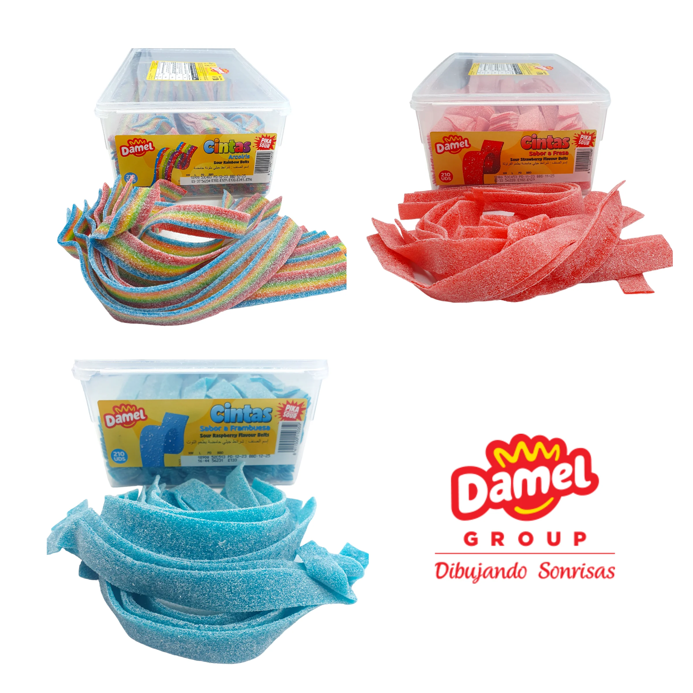 Cintas Pica Pica Damel Fresa - ArcoIris - Frambuesa - Lenguas Pica Pica Damel 210 Unidades - Cintas Pica Sabores Surtidos