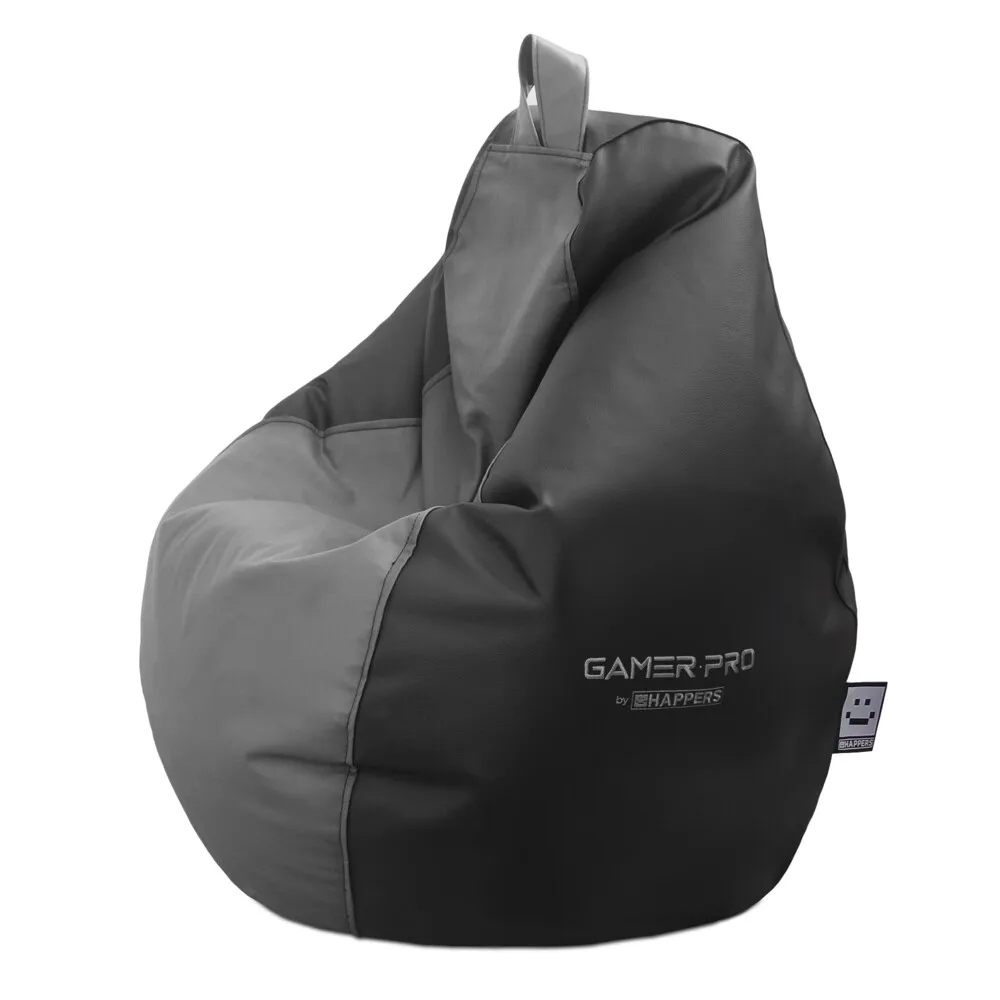 Puff Gamer PRO Polipiel Gris XXL. Ideal para Jugar con tu Playstation, Xbox, Switch. HAPPERS - Cómodo, ligero y resistente. Make it Happers®