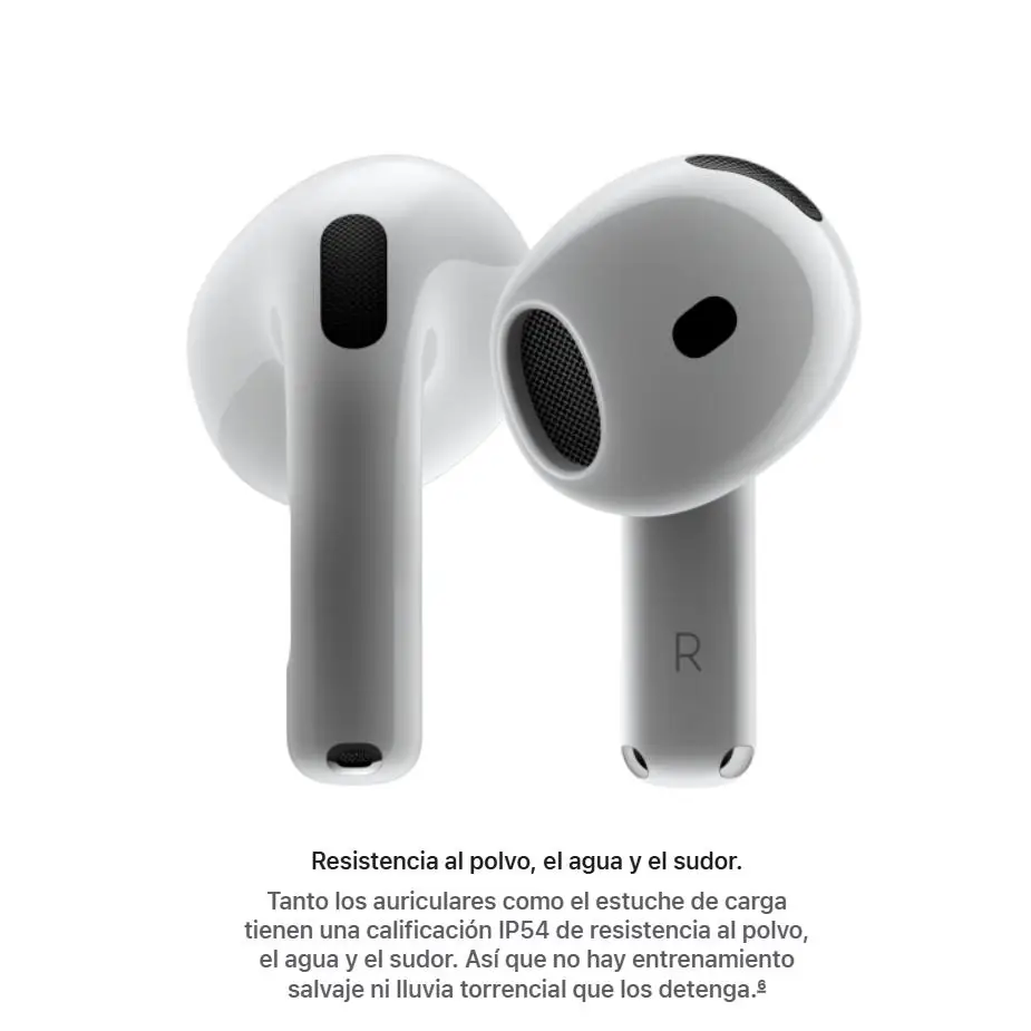 Auriculares Inalámbricos Apple AirPods 4 , Bluetooth 5.3, Chip H2, Audio Espacial y Estuche de Carga USB-C, hasta 30 Horas de Batería, Resistentes al Agua y Sudor 6