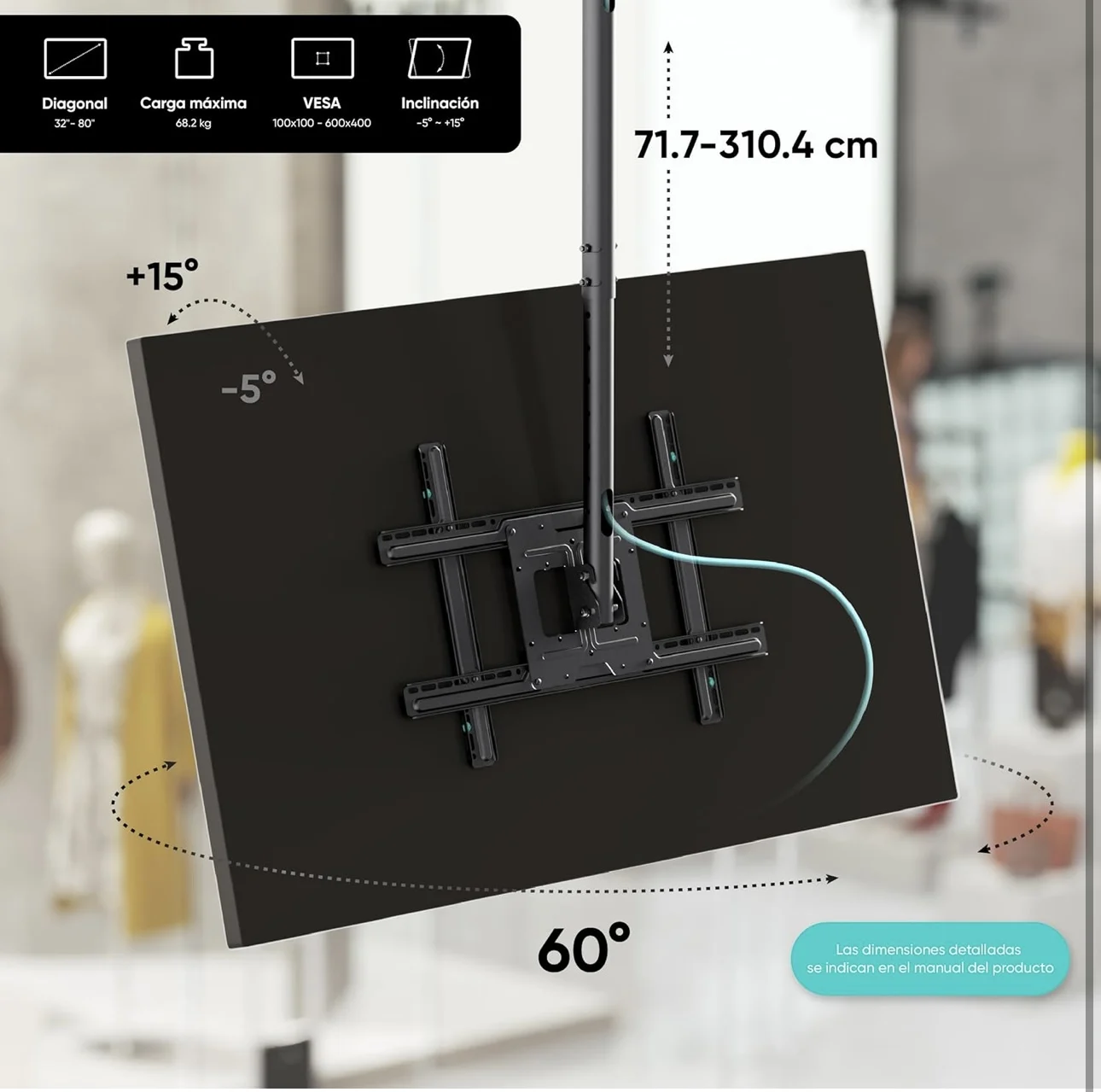 Universal ceiling mount for 32'' to 75'' tv with height and tilt adjustment