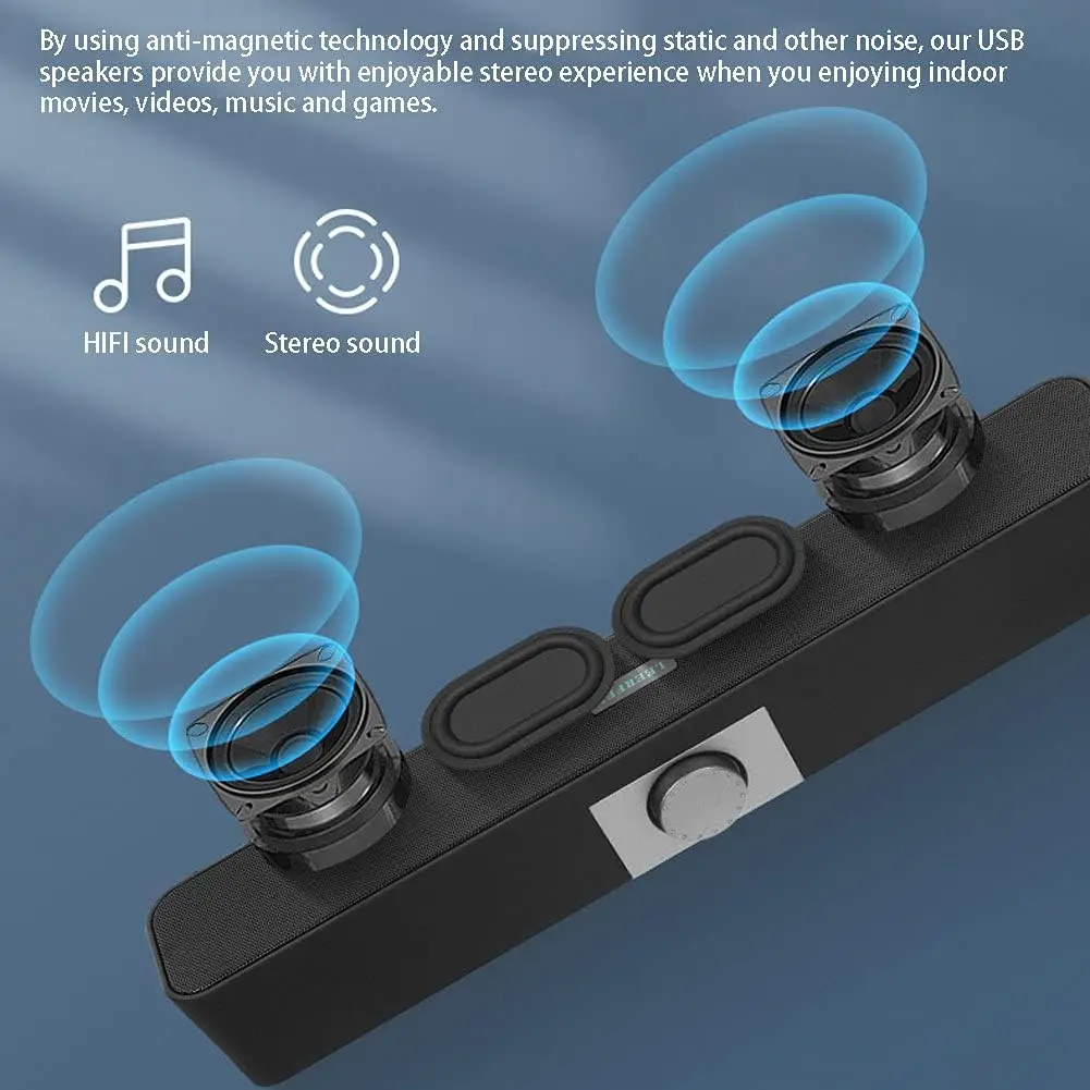 USB Speakers for Pc Laptop Sound Bar USB Speakers Computer Bar for Computer Notebook Tv Laptop USB 2.0 Inressi Audio 3.5 Mm, Not Rechargeable, No Bluetooth