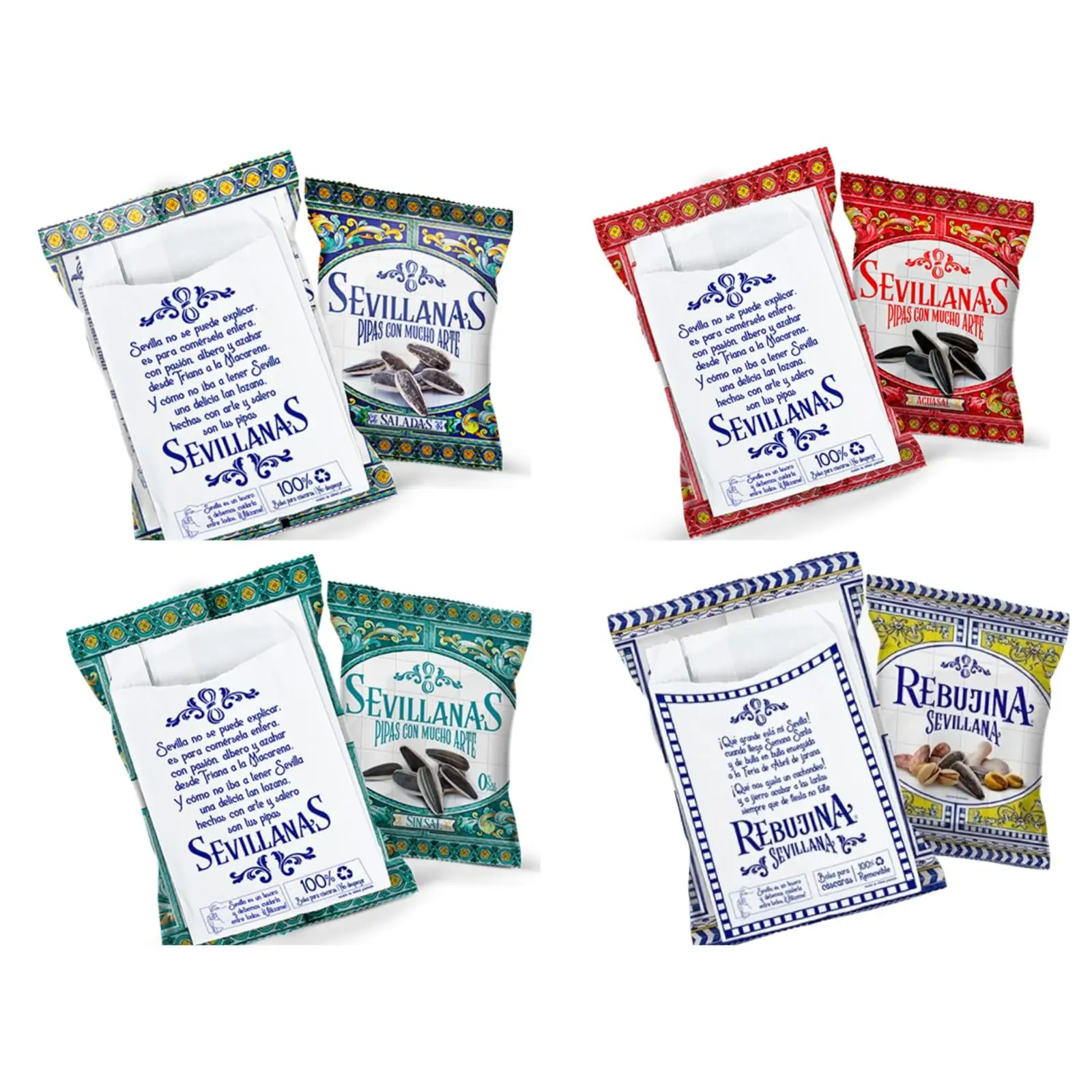 Pipas Rebujinas tostados sevillanas caja 10 unidades a elegir con sal aguasal sin sal rebujinas