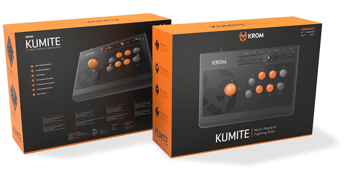 Krom kumite - multiplatform arcade gamepad, fighting stick, compatible pc, ps3, ps4 and xbox one