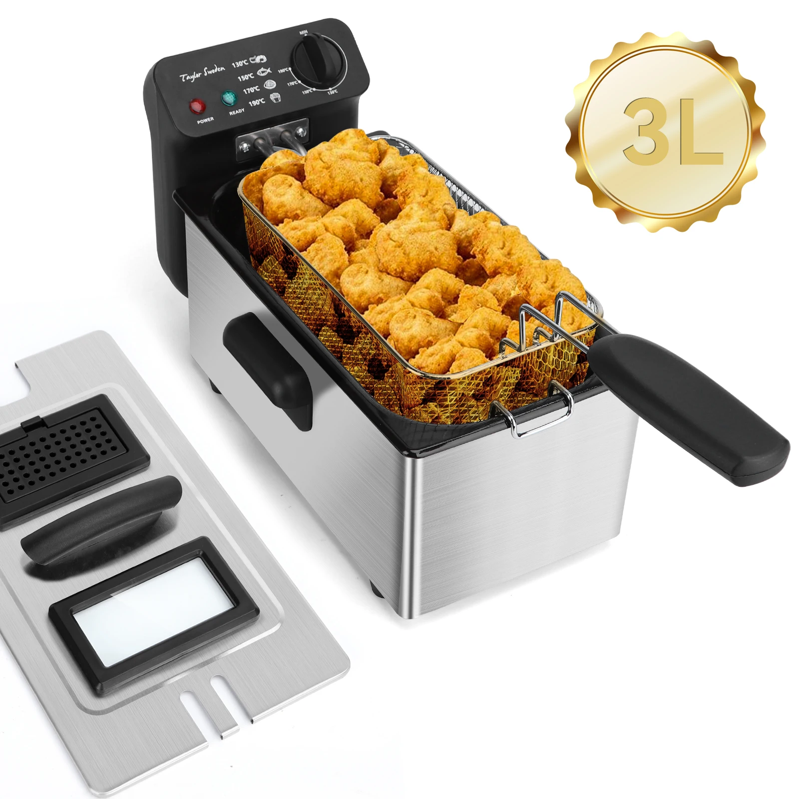 Taylor Swoden Ushas X-3 liter Fryer, lid with viewing window. Fully removable oil emptying container (2200 W)