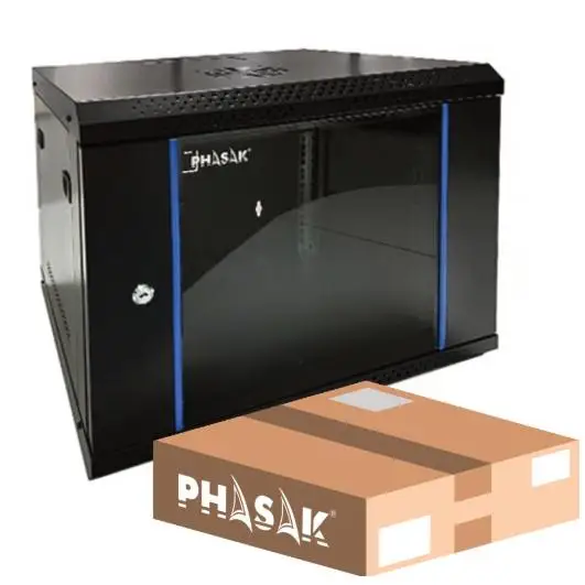 Mural Rack 19" Phasak Eco 16U 542x450 Desmontado, ideal para servidores y telecomunicaciones, diseño compacto, resistente, fácil montaje y ventilación eficiente
