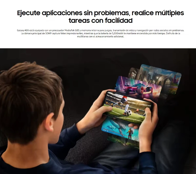 Samsung Galaxy A06 4G LTE Pantalla de 6.7» 4GB+64GB|4GB+128GB Batería 5000 mAh, MediaTek Helio G85, Dual SIM No Charger 4