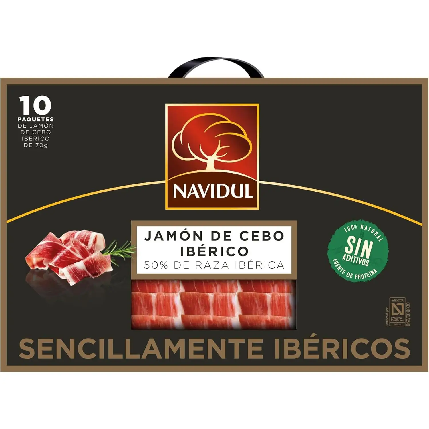 Navidul Maletín de Jamón de Cebo Ibérico (50% raza ibérica)10x70g,Maletín de Paleta de Cebo Ibérica (50% raza ibérica)10x70g