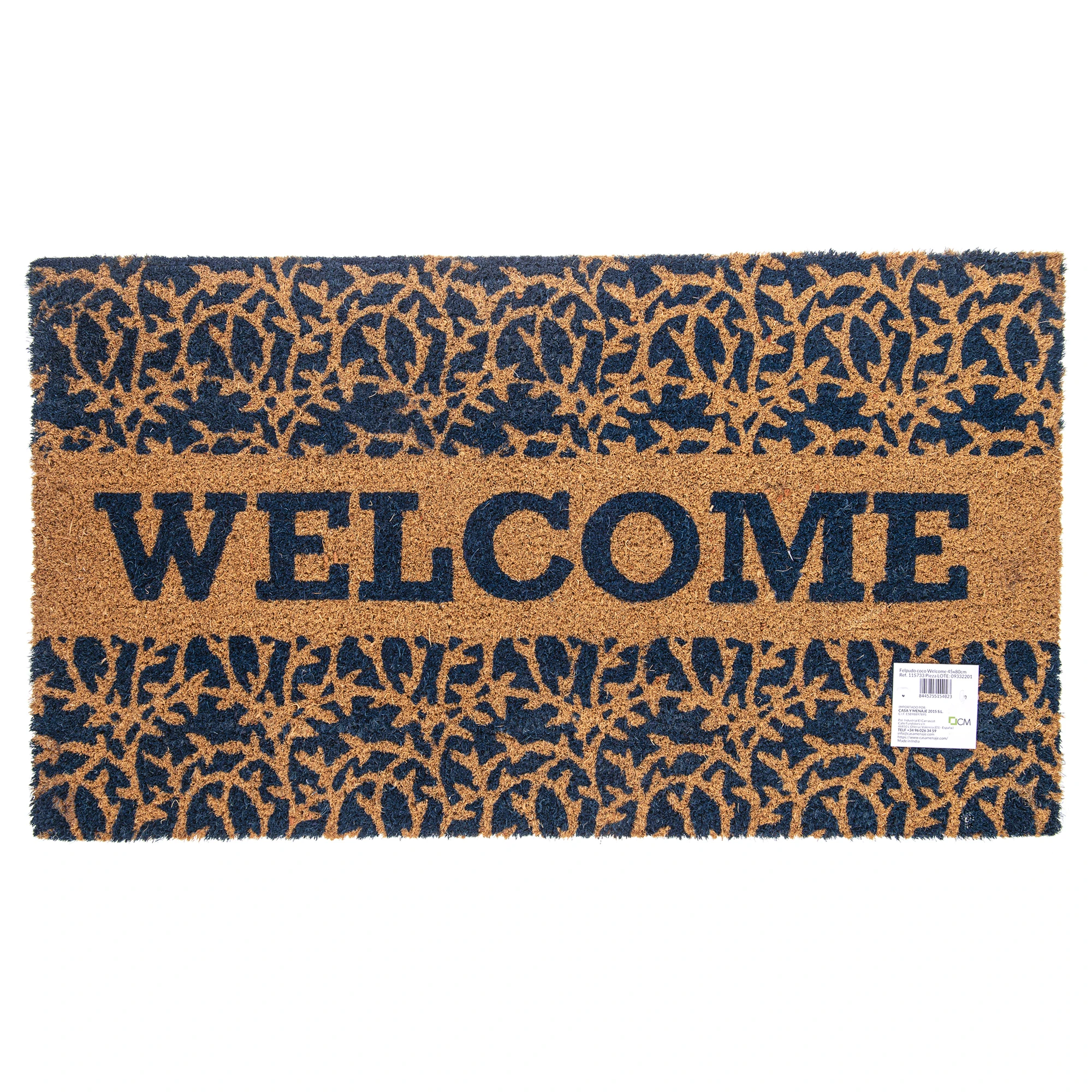 Felpudo de Coco Natural con Base Antideslizante, Absorbente para la entrada de casa, Ideal para Puerta Exterior o Pasillo. Welcome. 3 tamaños disponibles