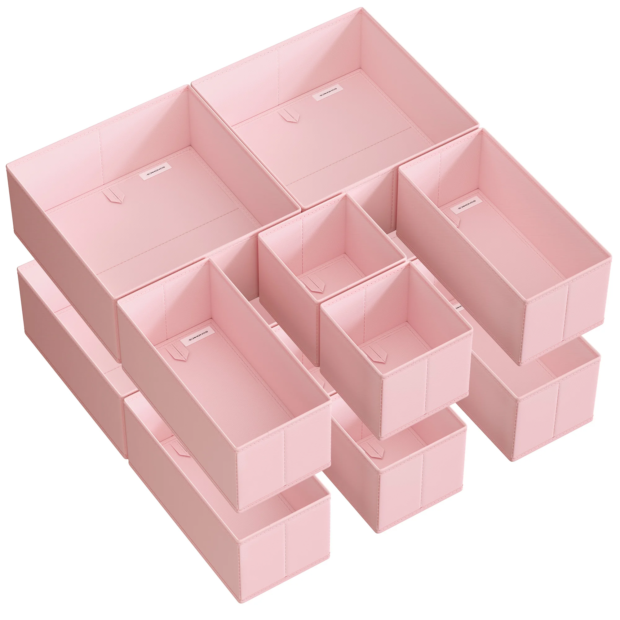 SONGMICS Organizadores Cajones, Separadores de Cajones, Juego de 12, Cajas Almacenaje de Tela Plegables para Calcetines, Ropa Interior, Sostenes, Corbatas, Bufandas, Rosa Jalea