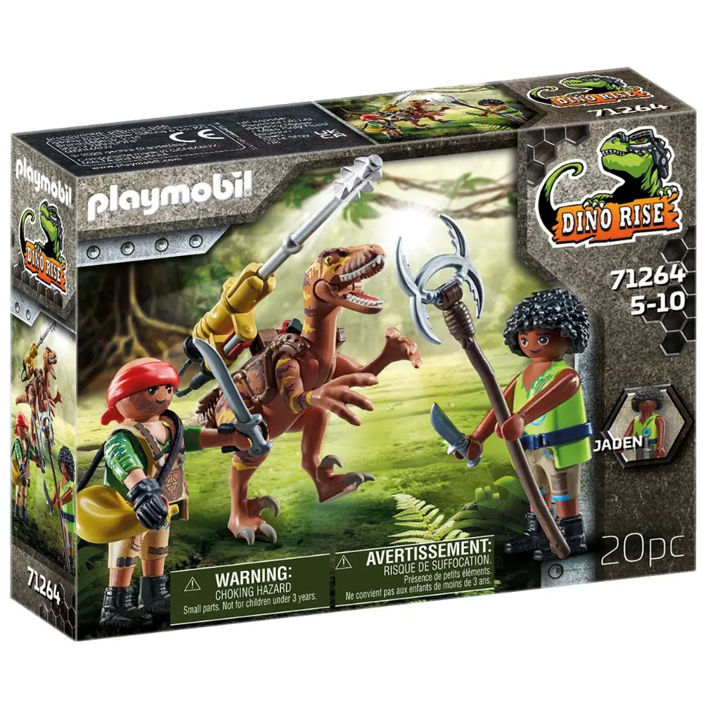 Playmobil Deinonychus dinosaurio Dino Rise (71264) con cañón con figura de Jaden y villano