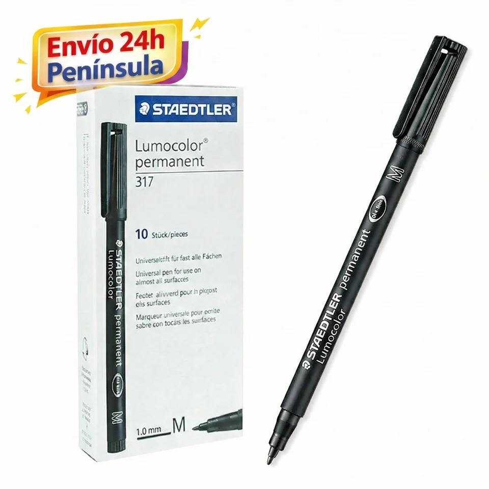 Staedtler Lumocolor 317 Negro – Rotulador Permanente Punta Media 1mm Secado Rápido (Pack de 10)