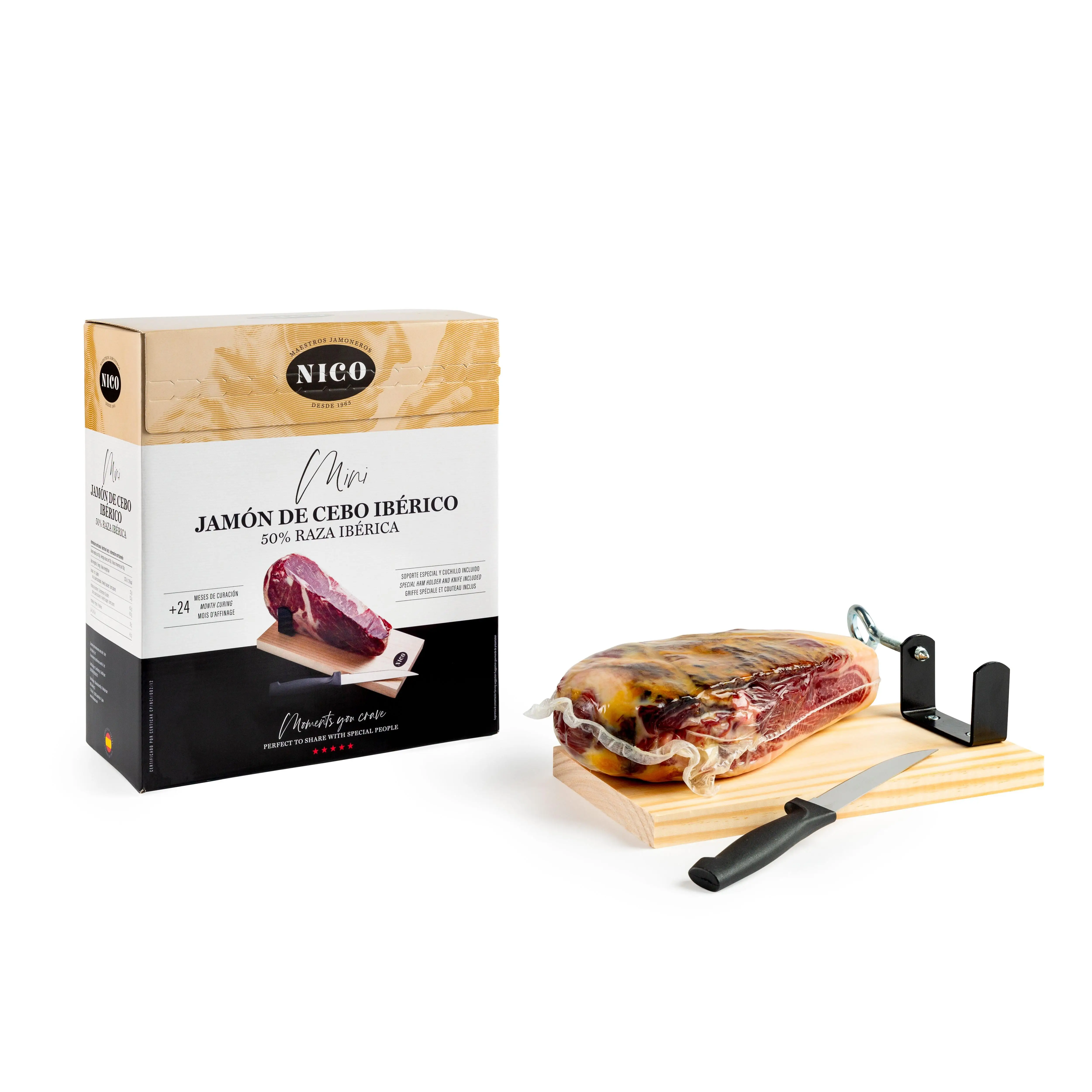 Nico Presuntos MINI PRESUNTO IBÉRICO 50% Raça Ibérica |   Kit Mini Presunto e Faca |   1kg |   Cura de mais de 24 meses